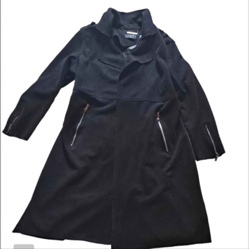 Belted Black Coat with zippers | XL